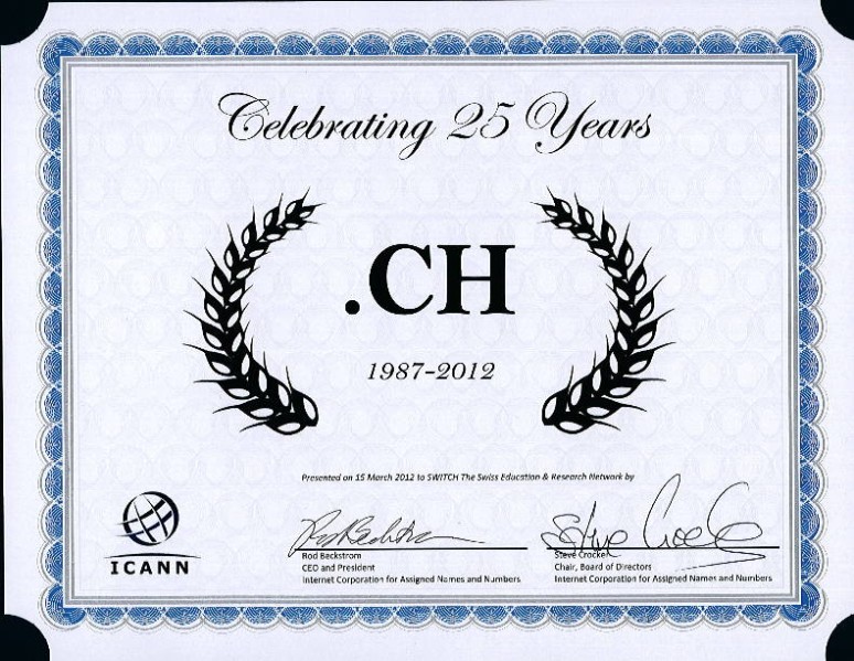 Celebrating 25 Years Of CH ICANN Certificate